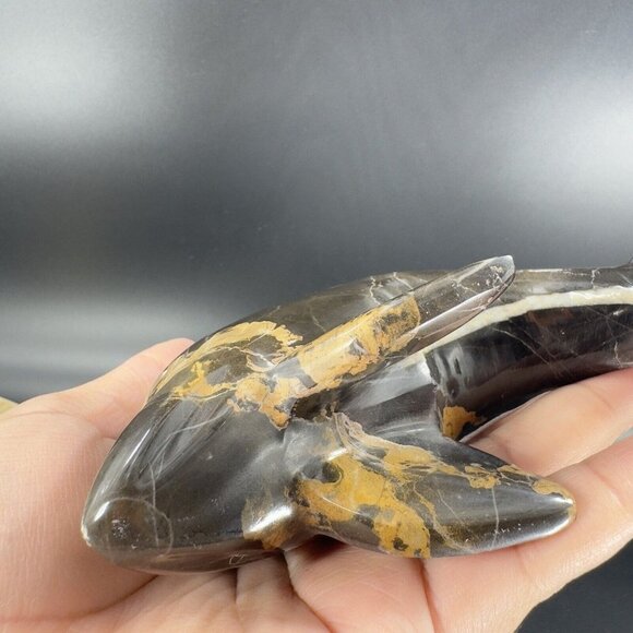 Hand Polished Marble Heavy Dolphin Figurine Animal Brown Multicolor Vintage - Picture 14 of 14